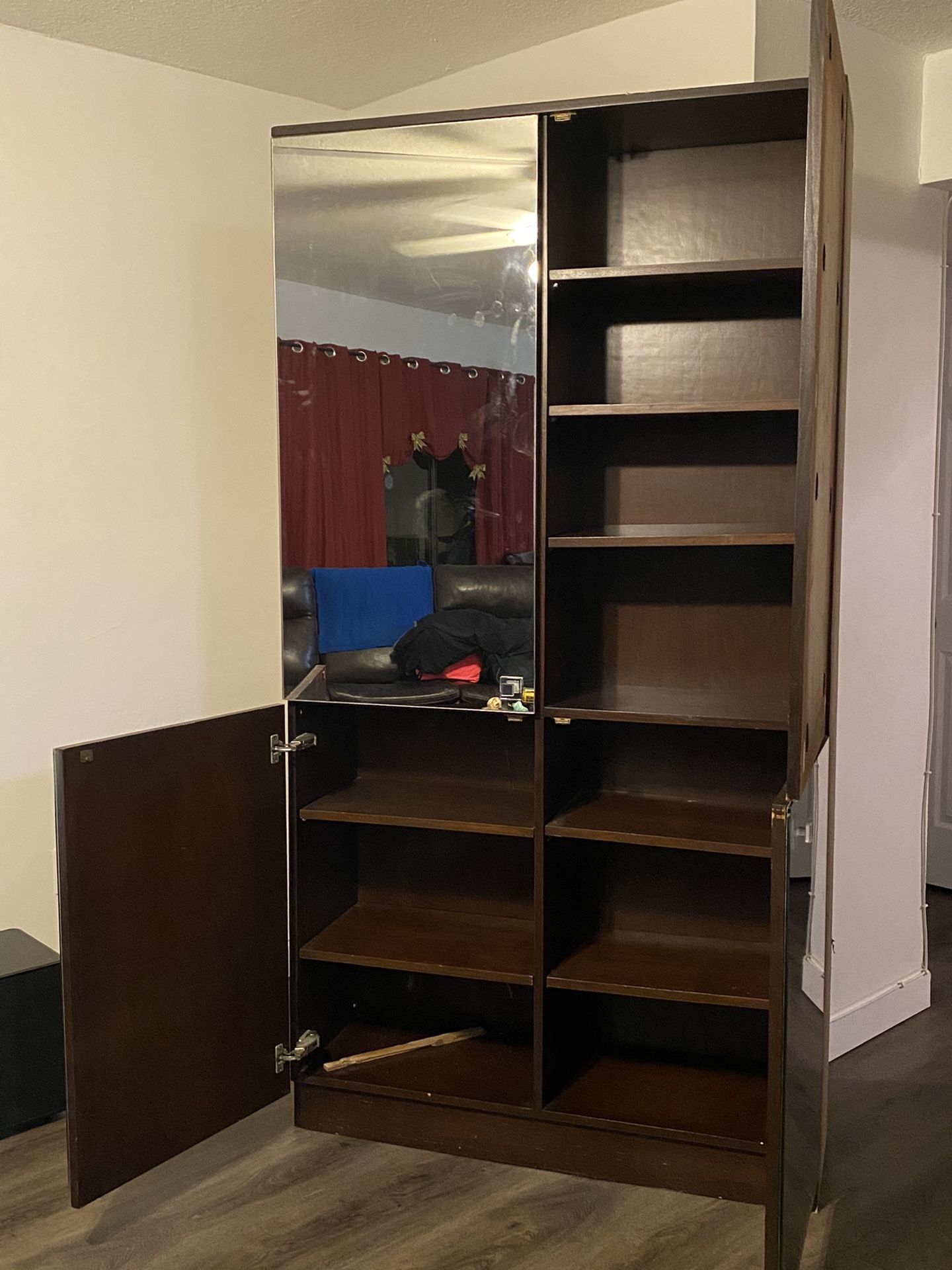 Mirror Walk in closet organizer Oak wood shelves