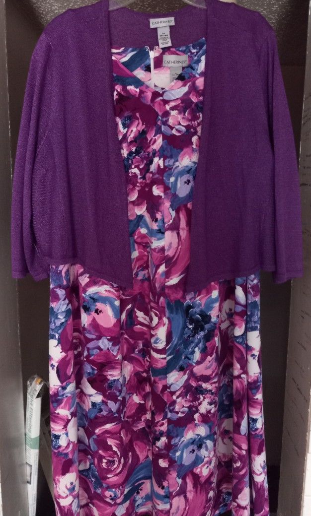 Catherine's, Floral Dress With Purple Cardigan