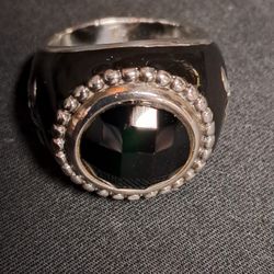 Sterling Silver Men's Black Stone Ring