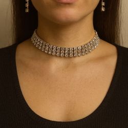 Sparkling Rhinestone Choker Crystal Choker & Earring Set