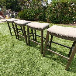 Set of 4 Counter Height Upholstered Bar Stools – Nailhead Trim – Project / Airbnb