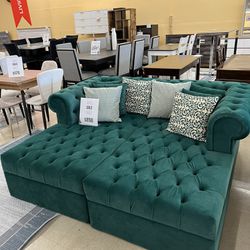 [CLOSEOUT SALE] Green Tufted Double Chaise 2 Piece Sectional Sofa