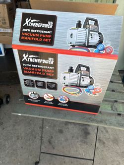 XtremepowerUS AC 110V 1/4HP 3CFM Vacuum Pump Kit with Rotary Vane Manifold Gauges and R134a R410a Manifold