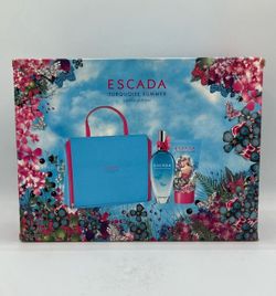 Escada Turquoise Summer Set of 3, 3.3 Fl oz EDT 5.0 oz Body Lotion, Beauty Case.