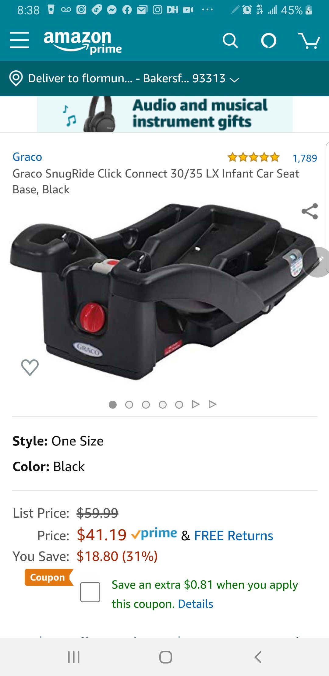 Graco SnugRide Click Connect 30/35 LX Infant Car Seat Base, Black