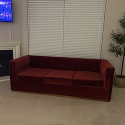 Mid Century Modern Red Velvet Sofa 