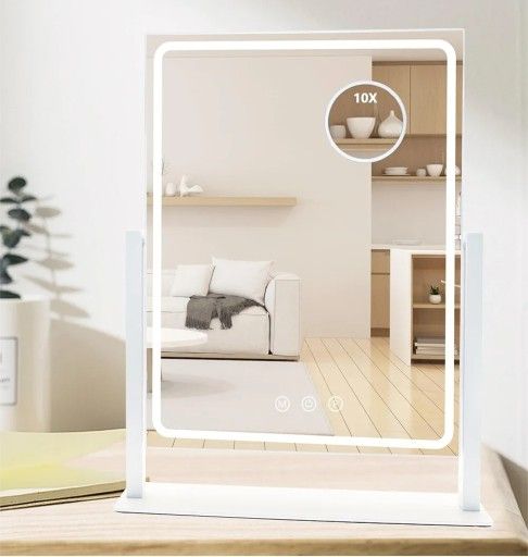 NIB Hollywood Vanity Mirror with Lights, Lighted Makeup Mirror with Detachable 10X Magnification Mirror, 3 Colors, 360°Rotation Rechargeable Desk Make