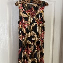Tommy Bahama Maxi Dress New SZ XS/ TP Black, Corals Bird Of Paradise Floral Print
