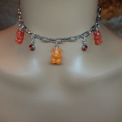 Glitter Gummy Bear Silver Chain Choker Necklace