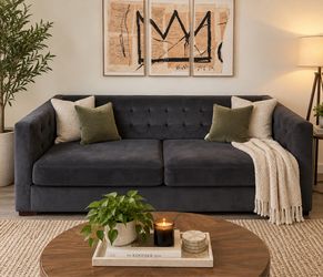 Dark Charcoal Tufted Velvet Sofa