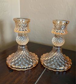 Set of 2 Vintage Style Cut Glass Candlestick Holders