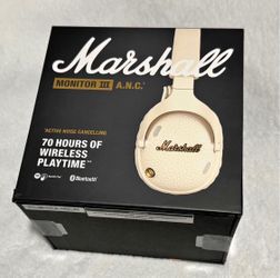Marshall Monitor III 3 Noise Canceling Headphones 70 Hours Battery Music Listening New
