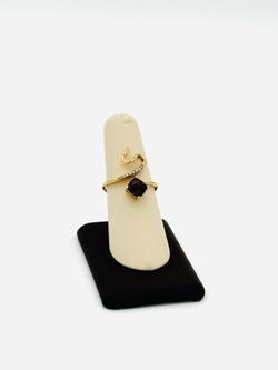 14K YELLOW GOLD 3.73G DARK STONE CLEAR STONE WRAP RING SIZE 9.5 USED