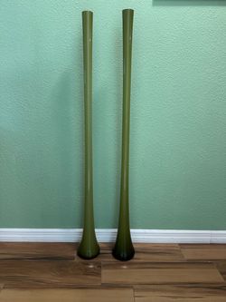 Pair of Olive Green Glass Floor Vases