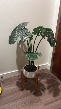 Fake Monstera Plant with Pot and Stand