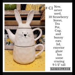 New, 10 Strawberry Street, Bunny tea pot & tea cup 