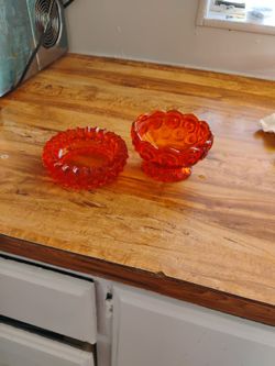 Orange Candy Dish And Orange Ashtray