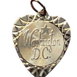 Vintage Washington D.C. Heart Pendant Charm Engraved Silver Tone