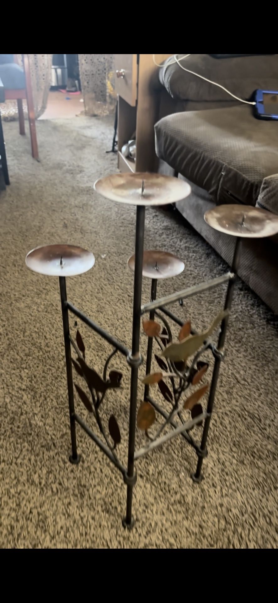 Folding candle holder with branches, birds Vtg