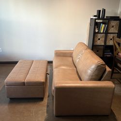 Leather Sofa + Ottoman Sleeper Set – Great Condition – $1,600