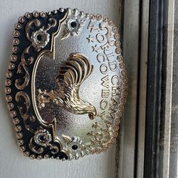 Hebilla vaquera/ diseño de gallo/ Piedras Negras/ world champion cowbow