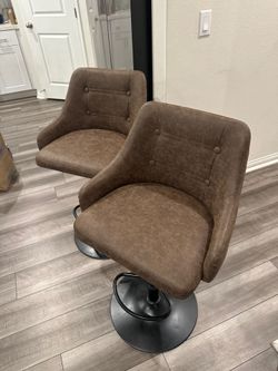 Set of 2 Lark Manor Adjustable Swivel Bar Stools - Brown Faux Leather