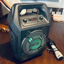 ILive Bluetooth FM/AM Radio Wireless Rechargeable Speaker with LED Flash Party Lights, Mic & Handle