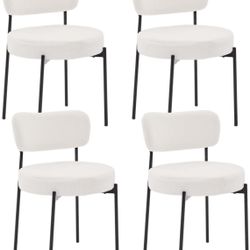 Dining Chairs Set of 4, with Cushion and Curved Backrest for Living Room Restaurant, White  