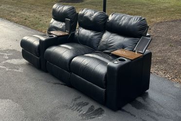 Black Leather Theater Electric Reclining Couch Seats With Cups Holders and Board