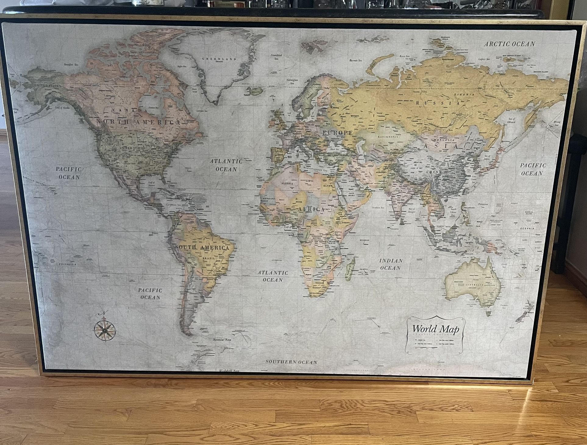 Large World Map Framed