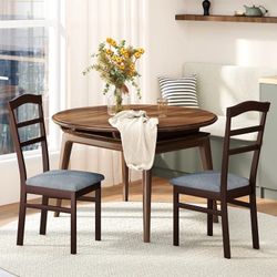 Set of 2 Wooden Dining Chairs – Upholstered Seat – Espresso Finish – New