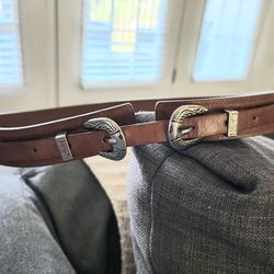 Western Inspired Brown Belt with Silver Buckle (M/L)
