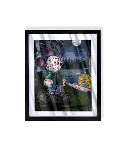 Mickey Mouse as Jason from Friday the 13th  Custom Art in Black Frame