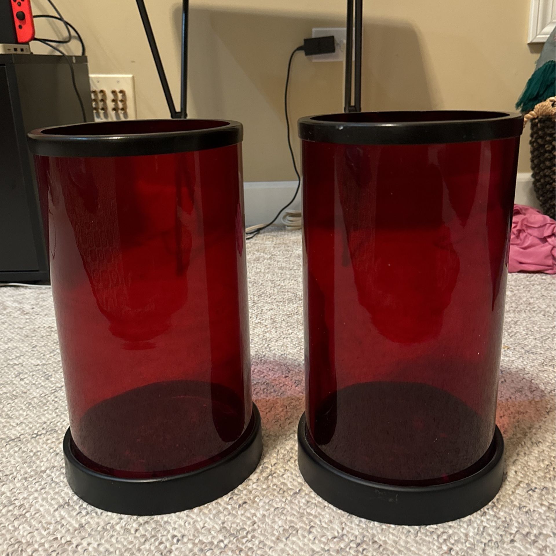 2 Big Red Candle Holders