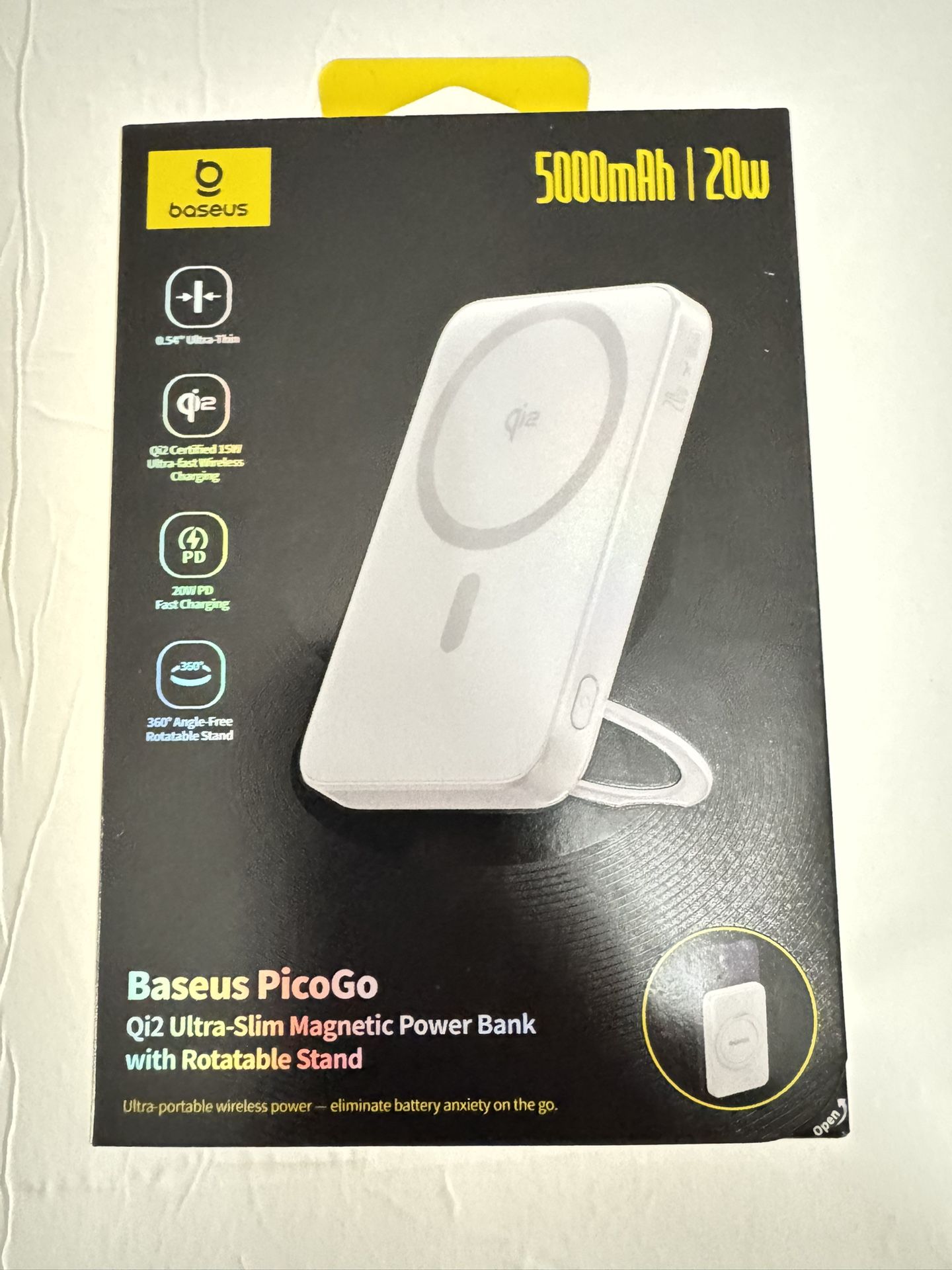Baseus PicoGo 5000mAh Qi2 Slim Magnetic Bracket Wireless Power Bank - White