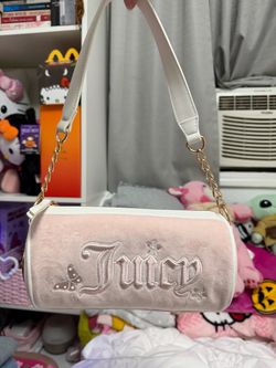 juicy couture pink and white barrel bag