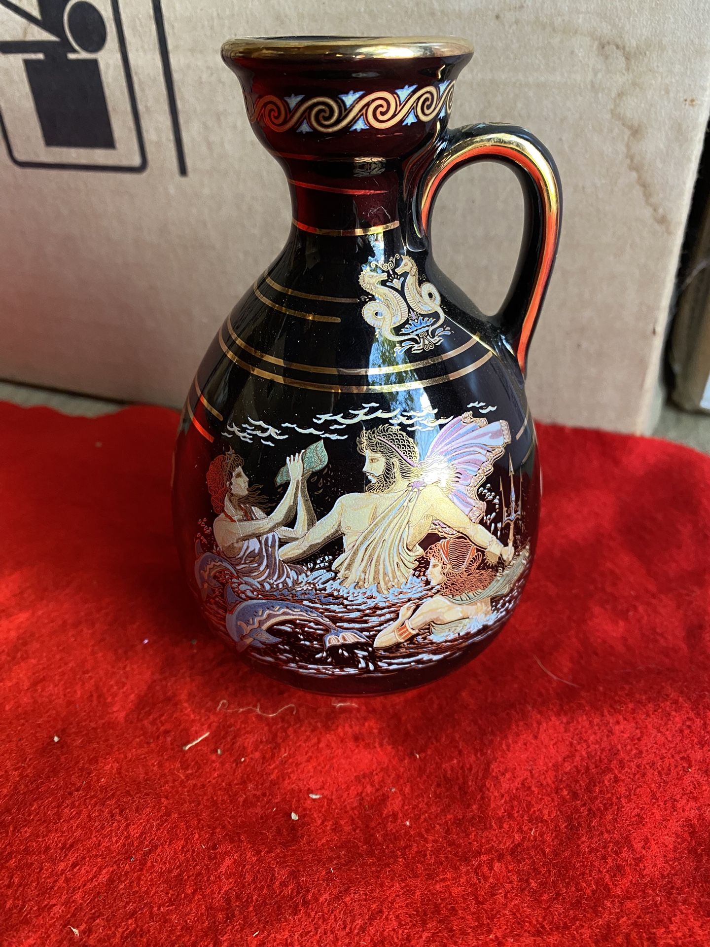 5.75 Inch 24k Black & Gold Handmade In Greece Greek Ceramic Vase Imported From Greece