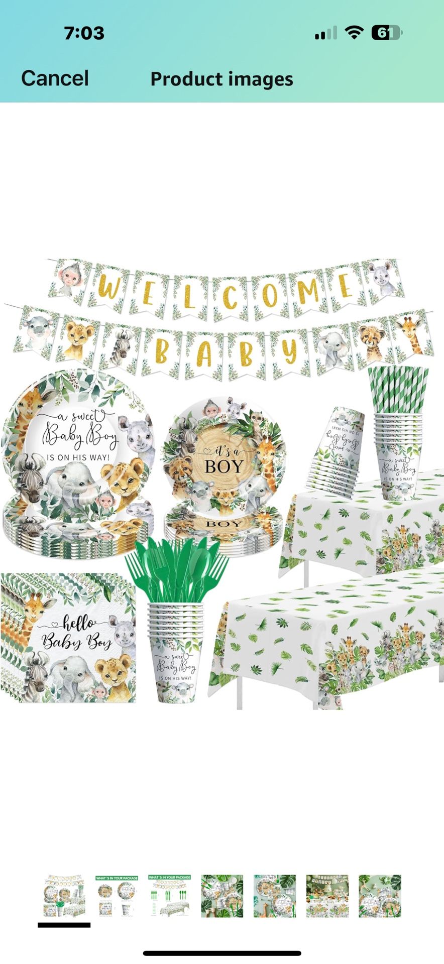 Jungle Safari Baby Shower Decorations, 195Pcs Jungle Theme Baby Boy Table Decorations, Plate, Napkin, Cup, Tablecloth, Banner, Cutlery, Wild Animal Ba