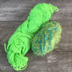 Lot of Green Wool Yarn and Coordinating Novelty Yarn