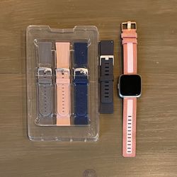 Fitbit Versa 4 Fitness Watch W/Rose Reflection Band + 4 Additional Bands