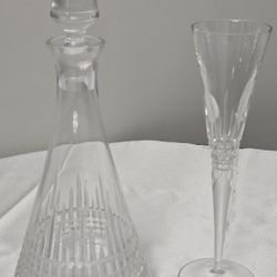 Lead Crystal Decanter with Champagne Flute Glass
