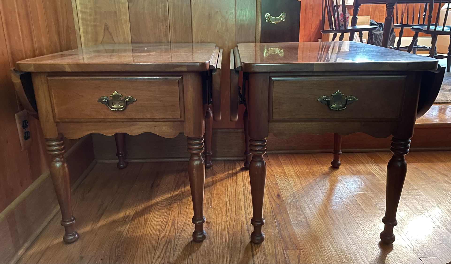 2 Vintage Kling Solid Genuine Cherry End Tables With Drop Sides