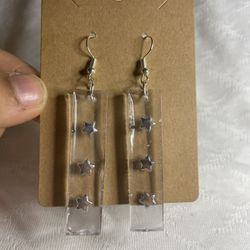 Rectangular Handmade Epoxy Resin Earrings With Stars