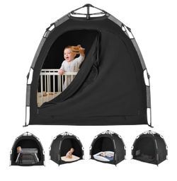 YAVIL Pack N Play Blackout Cover, ONE-Click Folding Baby Sleep Pod Crib Tent,Breathable Baby Travel Crib Canopy Tent,Block Out 95%+ Light,Baby Travel 