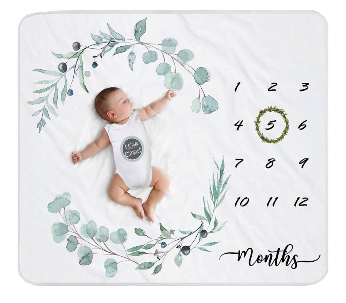 Picture Blanket for Newborn | Eucalyptus Nursery Decor | Photo Prop Blankets 45"x40"