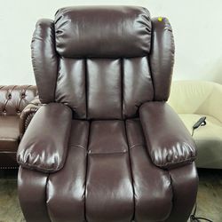BALICHUN Lay Flat Sleeping Dual OKIN Motor Lift Chair Recliners for Elderly with Heat and Massage Up to 350 LBS,Breathable Leather with Breathable mic
