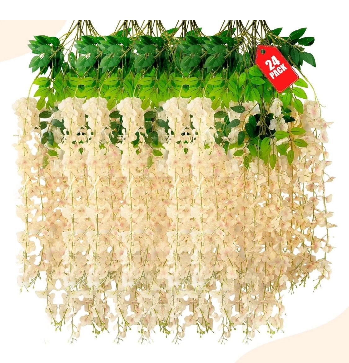 Zebmoon Wisteria Hanging Flowers Garland Champagne 24pk