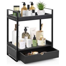 2-Tier Bathroom Organizer Countertop with Drawer