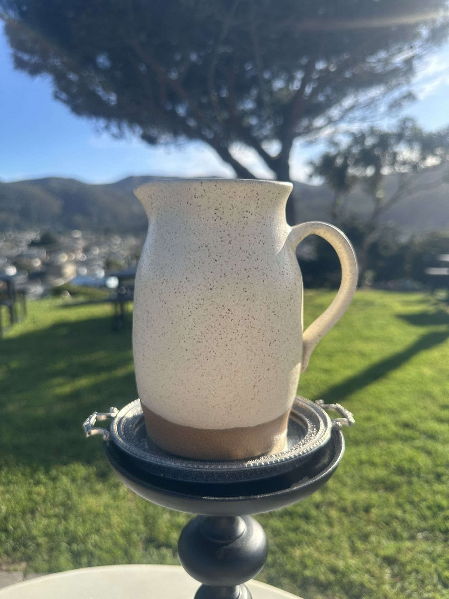 Pottery Handmade Speckled Beige Brown Stoneware Pitcher, Matte Art Pottery