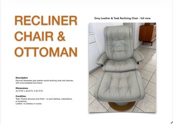 Ekornes Stressless Grey Leather Recliner Chair & Ottoman